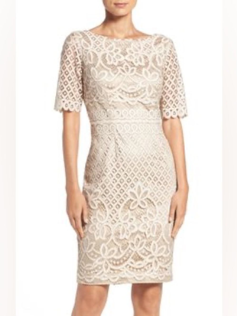 Women’s Eliza J lines lace cream ivory beige cocktail dress size 8